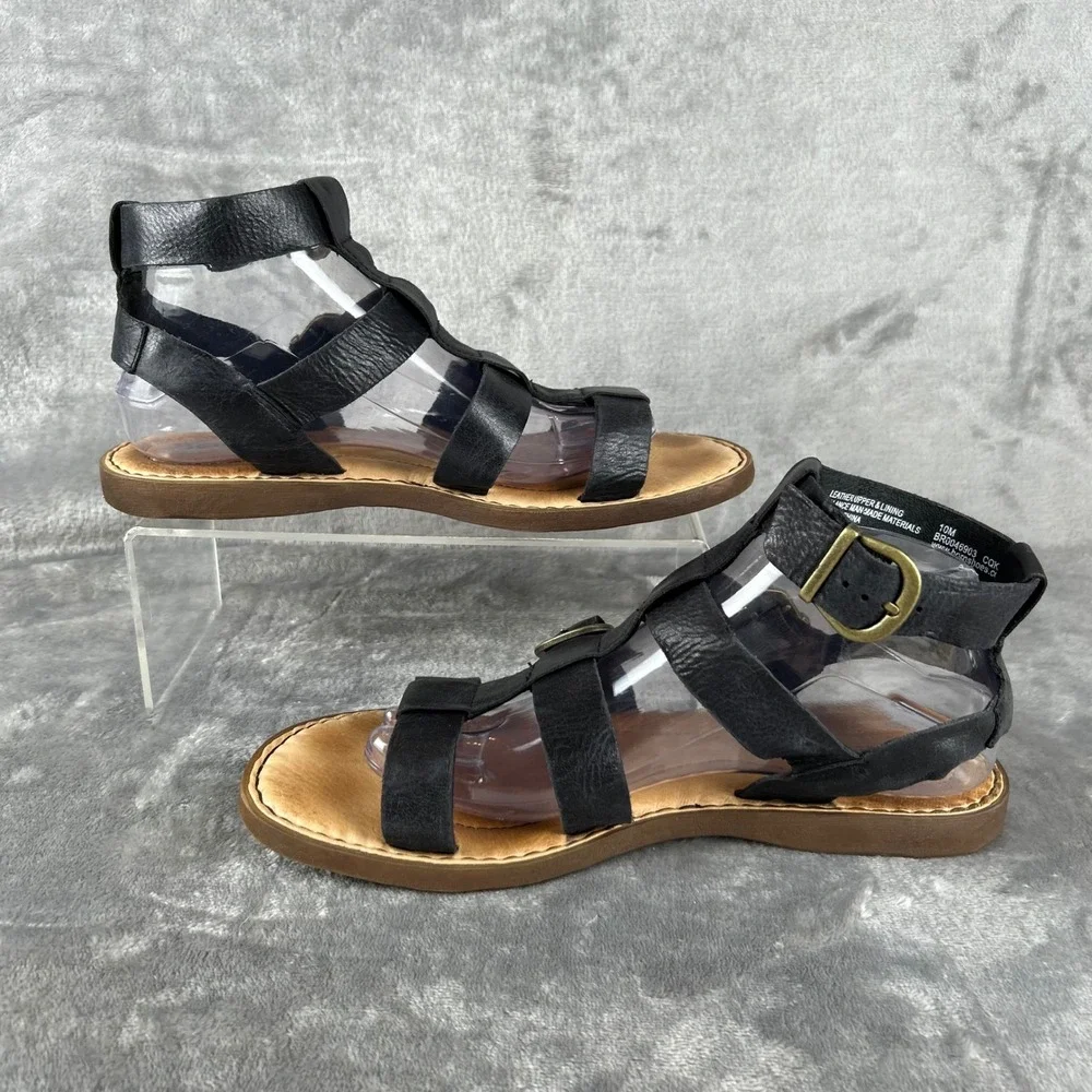 Born Haidee Black Leather Gladiator Sandals Womens 10 M BR0046903 Flat Strappy